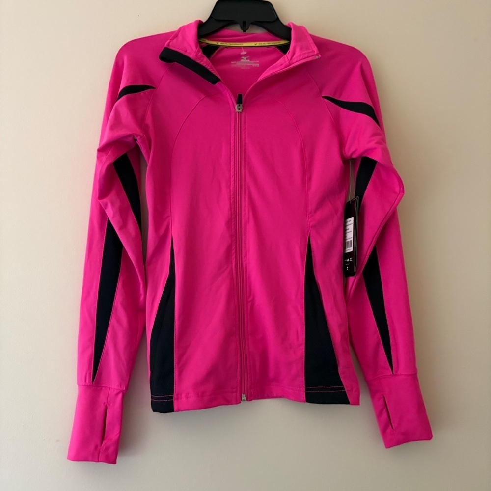 Mizuno Hot Pink Black Full Zip Running Jacket XXS NWT Thumbholes